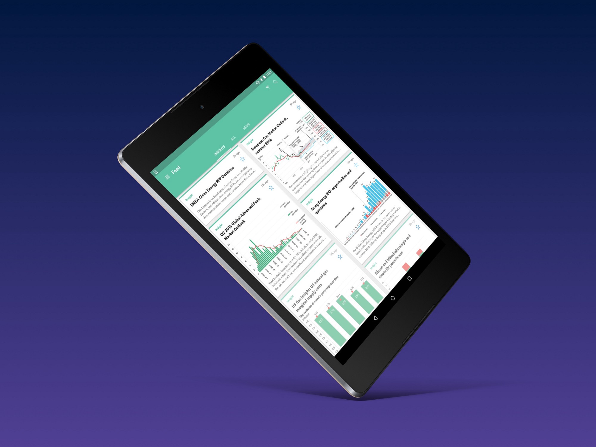 Bloomberg NEF app on Android tablet